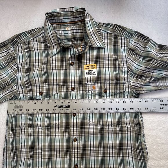 Carhartt Force Mens Plaid Short-Sleeve Button-Up Shirt Small Stain Breaker New - Picture 7 of 9